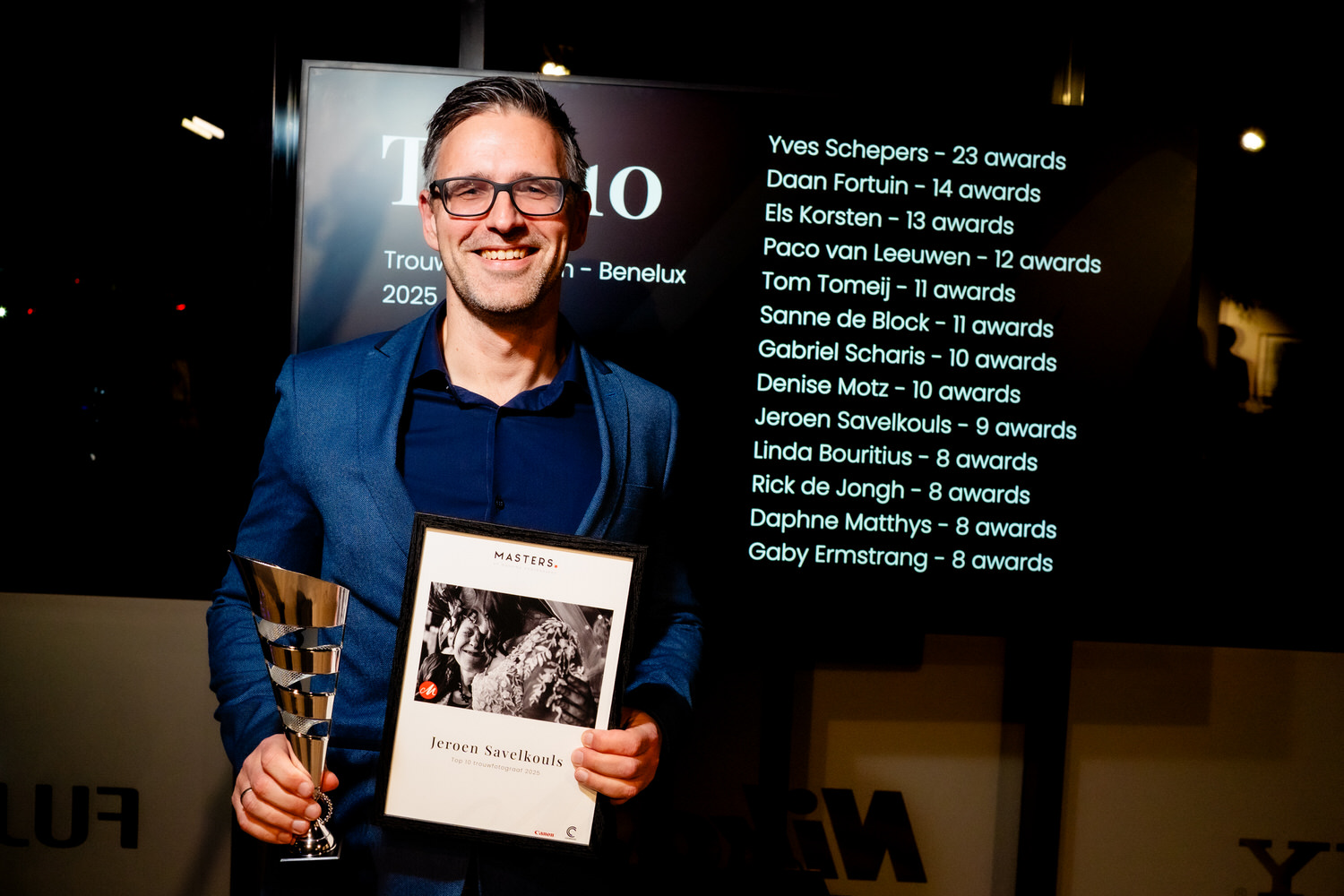 jeroen savelkouls tijdens de bekendmaking van de top 10 trouwfotograaf van de benelux in 2025